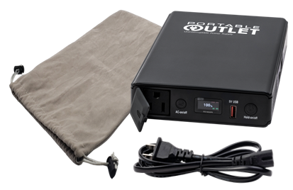 Picture of a Portable Outlet CPAP Battery, Battery Travel Bag and Power Cord